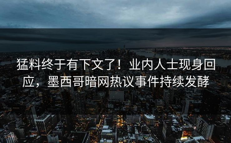 猛料终于有下文了！业内人士现身回应，墨西哥暗网热议事件持续发酵